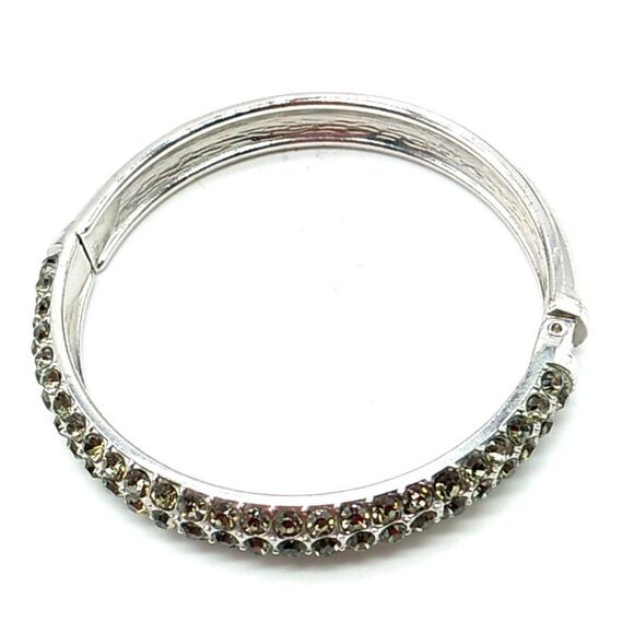 Crystal Studded Hinged Clamper Bangle Bracelet Silver-tone - Picture 3 of 12